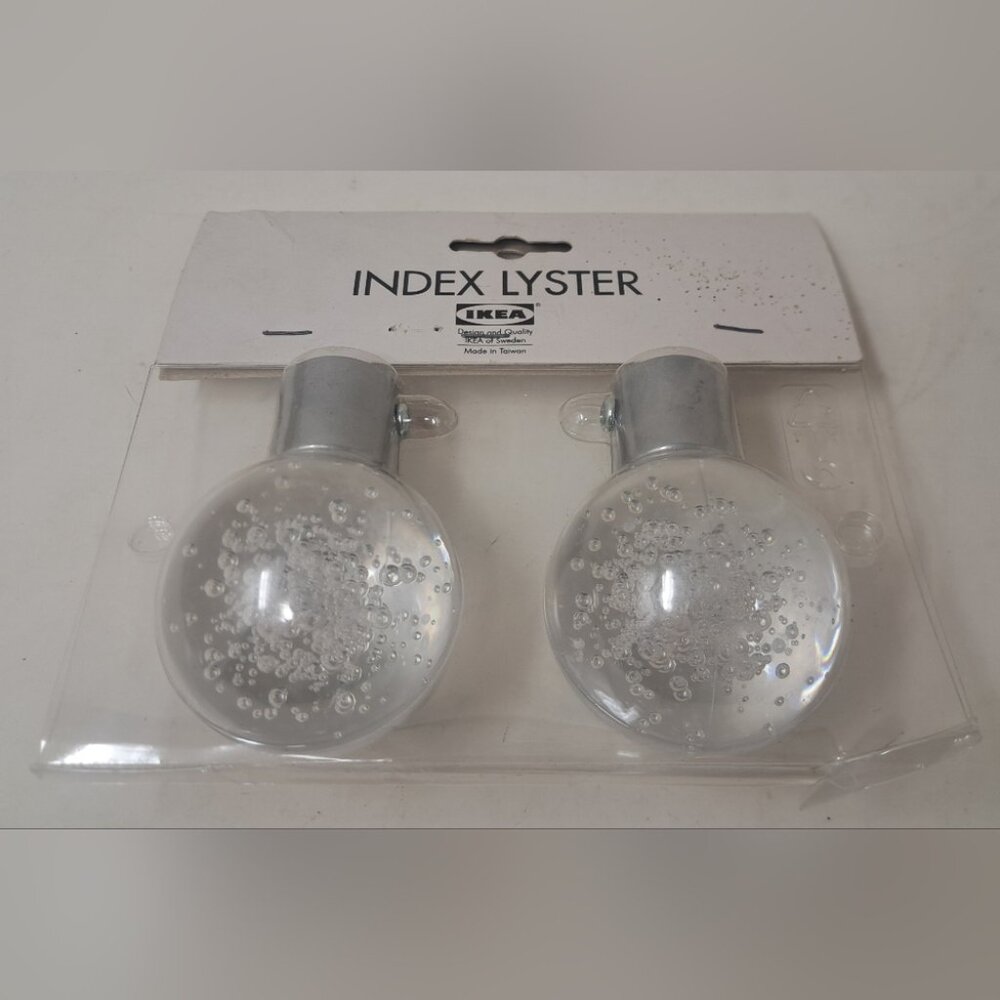 2-Pack Ikea Index Lyster Curtain Rod Finials 200.281.02 Bubble Clear Luster
